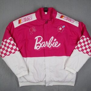 BoxLunch Barbie Racing Jacket Pink White Organic Cotton 2X WJ202304 20560807